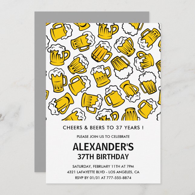 Courtoisie et bière invitations à 37e anniversaire (Devant / Derrière)