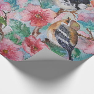 Courtship Cute Sparrows Wrapping Paper Watercolor