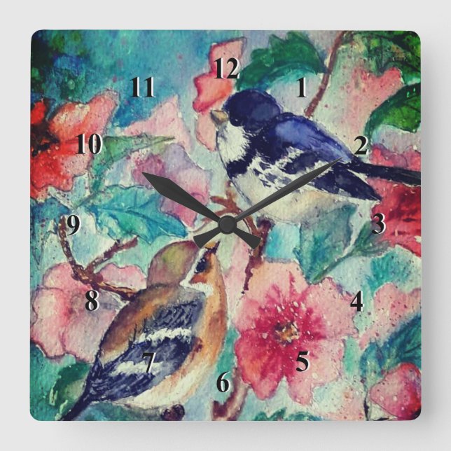 Courtship - Watercolor Painting - Square Wall Clock (Front)