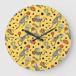 Courtside Doodles: Zebra Basketball Fantasia Large Clock
