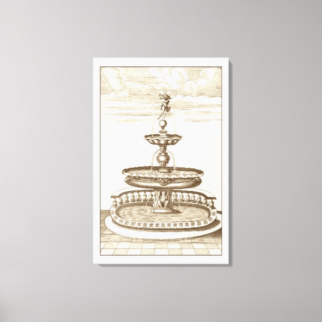 Courtyard Fountain with Ornamental Cherub Canvas Print (Front)