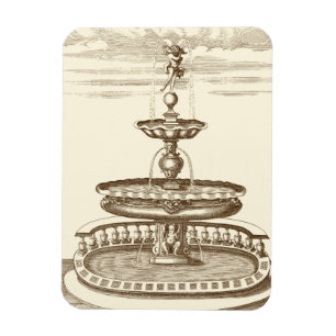 Courtyard Fountain with Ornamental Cherub Magnet