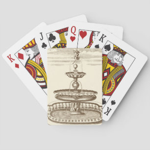Courtyard Fountain with Ornamental Cherub Playing Cards