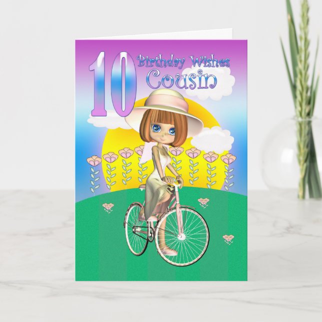 Cousin 10e Anniversaire Carte avec petite fille à  (Devant)