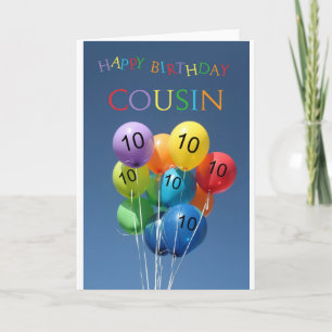 Cousin 10th birthday balloons card