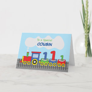 Cousin 1st Birthday Colourful Train on Track Card