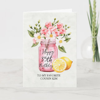 Cousin 35th Birthday Floral Jar Pink Greeting Card