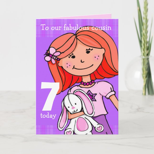 Cousin 7 carte d'anniversaire "Bouddles de fille"  (Devant)