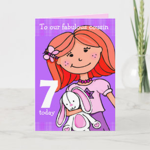 Cousin 7 carte d'anniversaire "Bouddles de fille" 