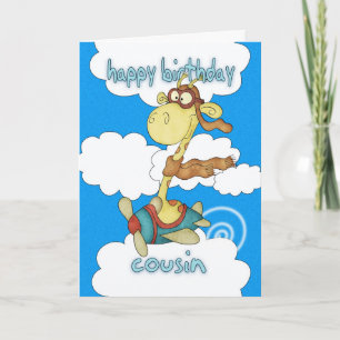Cousin Aeroplane / Airplane Giraffe Birthday Card