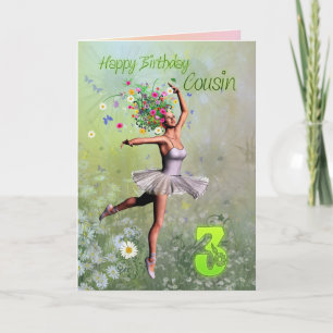 Cousin age 3, flower fairy birthday card