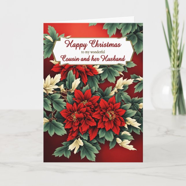 Cousin and her Husband Christmas Poinsettias Holiday Card (Front)