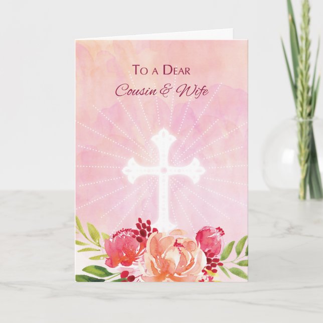 Cousin and Wife Religious Easter Blessings Holiday Card (Front)