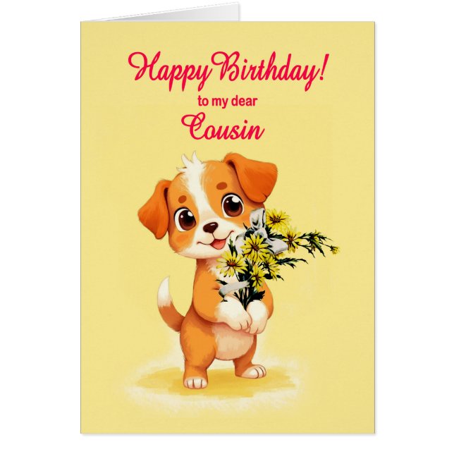 Cousin Anniversaire Chiot et Fleurs (Devant)