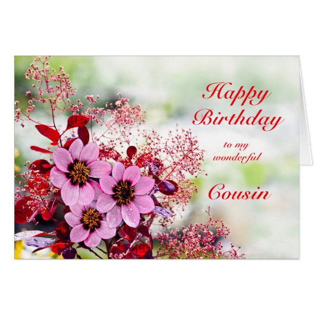 Cousin Anniversaire Fleurs roses (Devant horizontal)