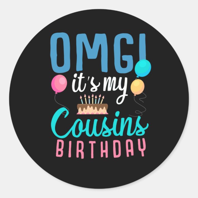 Cousin Birthday Cake Funny Balloon Boys Kid Party Classic Round Sticker (Front)