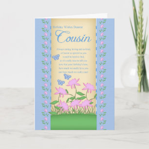 cousin birthday card flowers and butterflies
