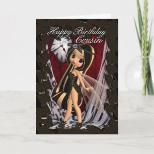Cousin Birthday card with moonies gothic fairy's