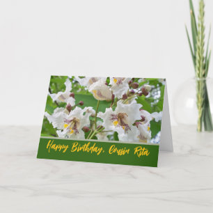 Cousin Birthday Custom Name with Catalpa Blossoms Card