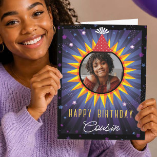 Cousin Birthday Custom Photos Celestial Sun  Thank You Card