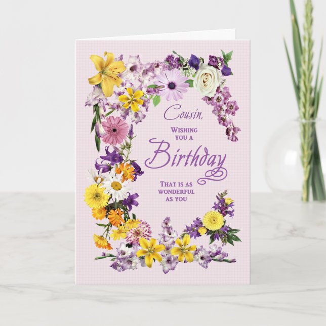 Cousin Birthday Flower Frame Card (Front)
