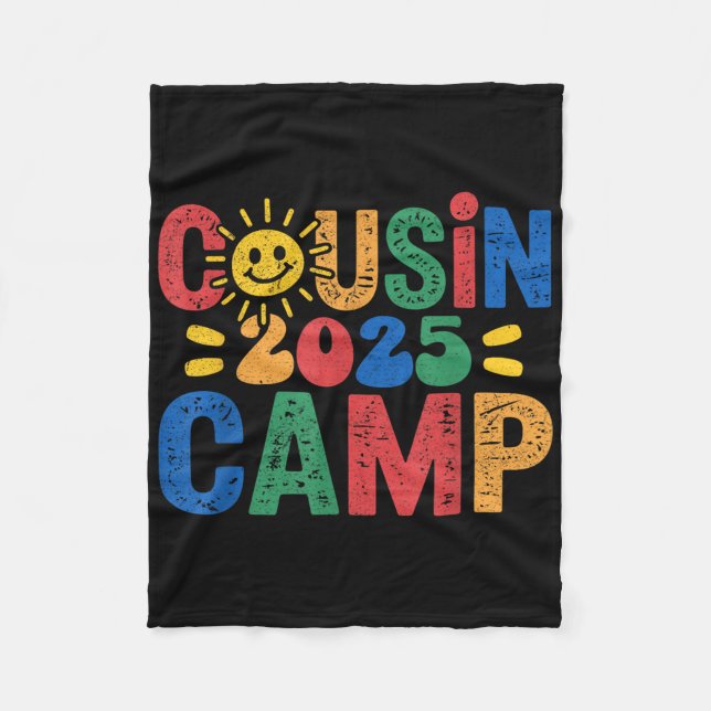 Cousin Camp 2025 Camping Campfire Summer Vacation  Fleece Blanket (Front)