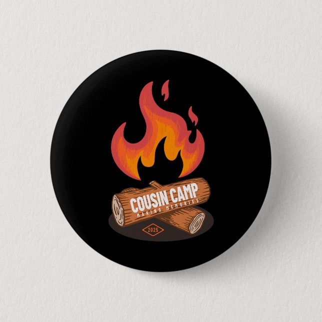 Cousin Camp 2025 Fun Summer Camping Campfire Graph 2 Inch Round Button (Front)