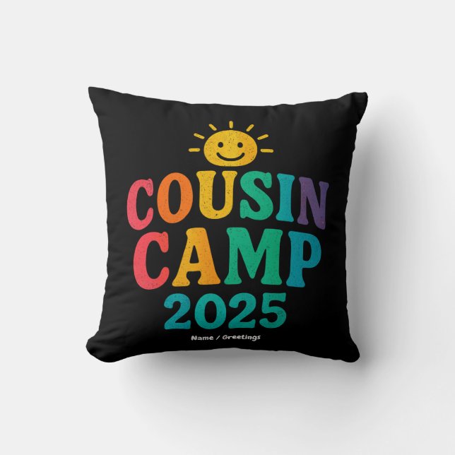 Cousin Camp 2025 Summer Vacation Fun Camping  Throw Pillow (Front)