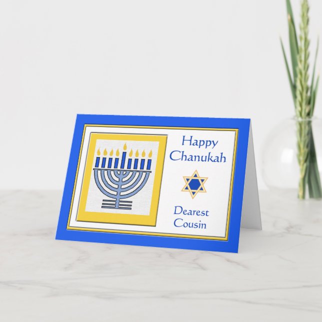 Cousin Chanukah Contemporary Menorah Card (Front)