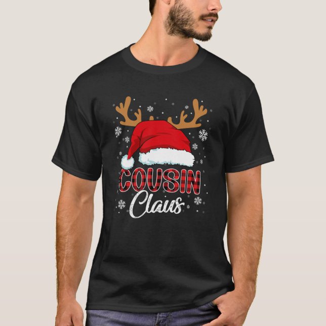 Cousin Claus Santa Hat Christmas Red Plaid Matchin T-Shirt (Front)