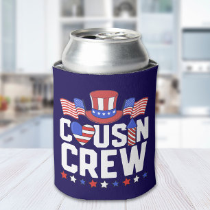 Cousin Crew" 4th of July – USA Flag Hat Desing Can Cooler