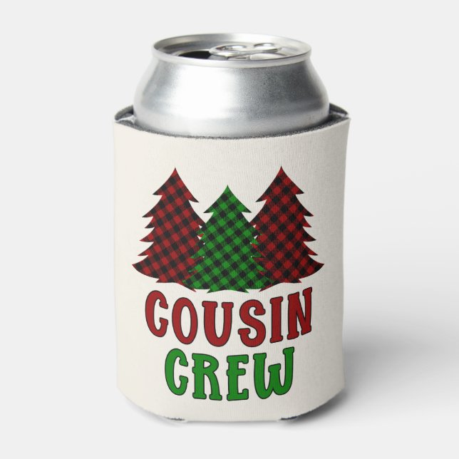 Cousin Crew Buffalo Plaid Christmas Tree Can Cooler (Can Front)