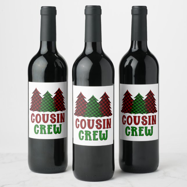 Cousin Crew Buffalo Plaid Christmas Tree Wine Label (Bottles)