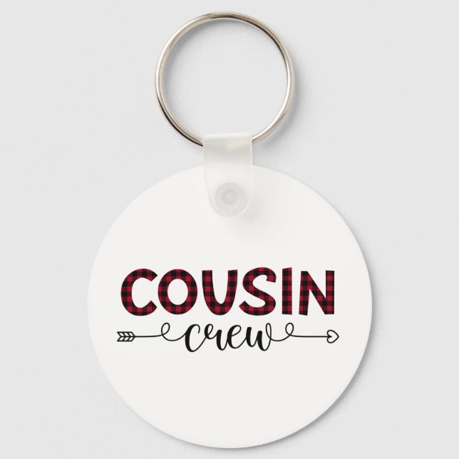 Cousin Crew Buffalo Plaid Pattern Christmas Keychain (Front)