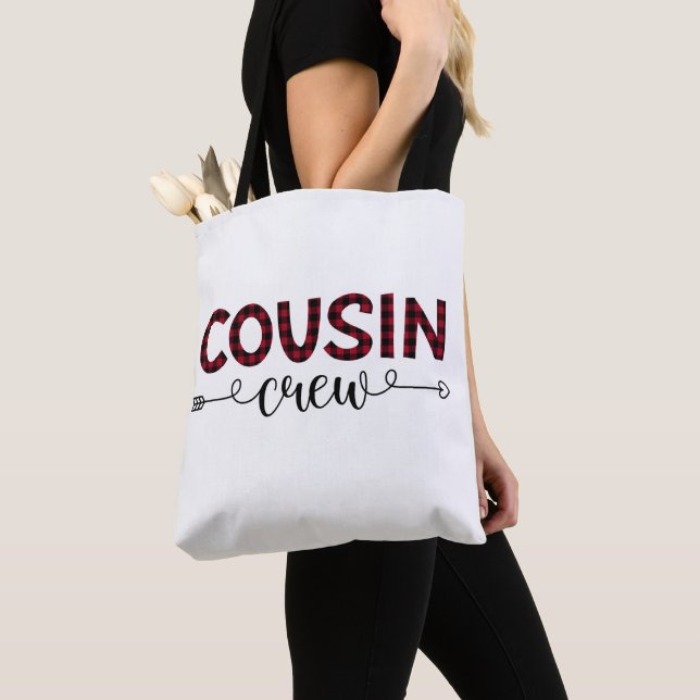 Cousin Crew Buffalo Plaid Pattern Christmas Tote Bag (Close Up)