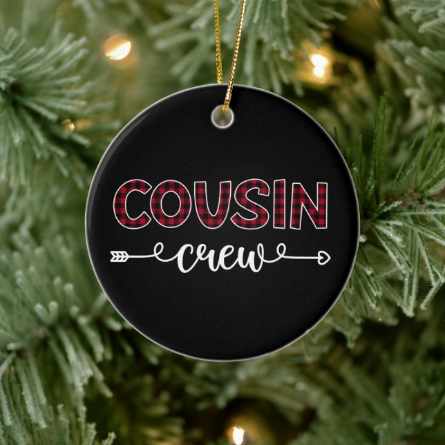 Cousin Crew Buffalo Plaid Pattern Family Christmas Ceramic Ornament (Tree)