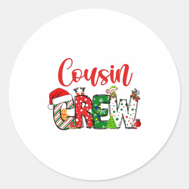Cousin Crew Christmas Family Pajama Front And Back Classic Round Sticker (Front)