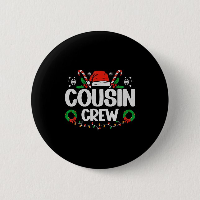 Cousin Crew Christmas Lights Family Matching Pajam 2 Inch Round Button (Front)