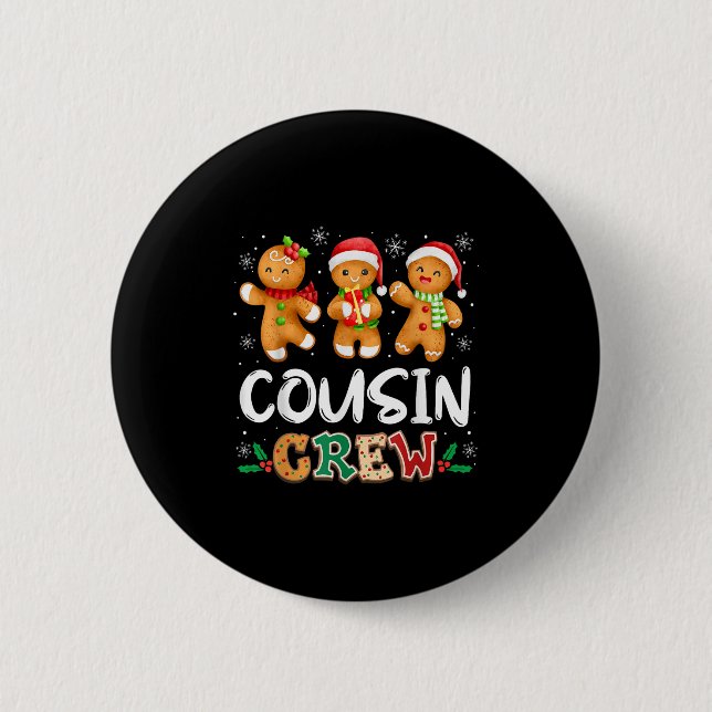 Cousin Crew Christmas Pajama Shirt Gingerbread Man 2 Inch Round Button (Front)