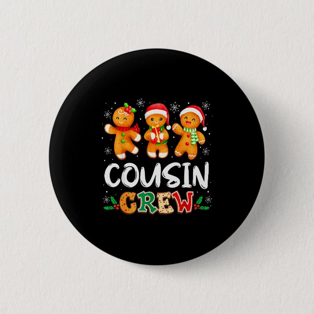 Cousin Crew Christmas Pajama Shirt Gingerbread Man 2 Inch Round Button (Front)