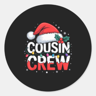 Cousin Crew Christmas Reindeer Antlers Hat Lights  Classic Round Sticker