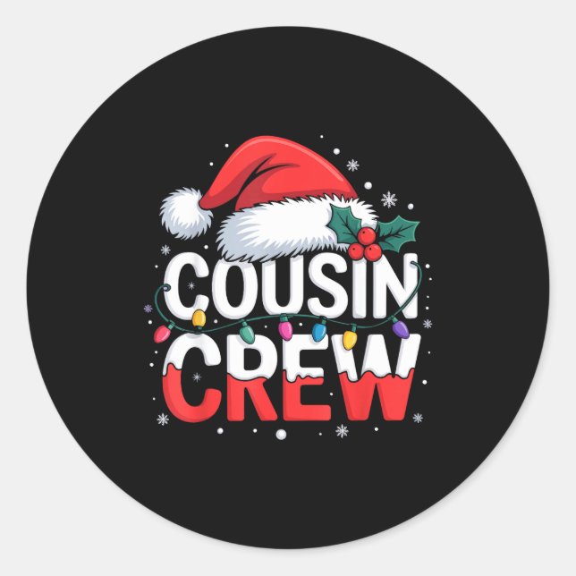 Cousin Crew Christmas Reindeer Antlers Hat Lights  Classic Round Sticker (Front)