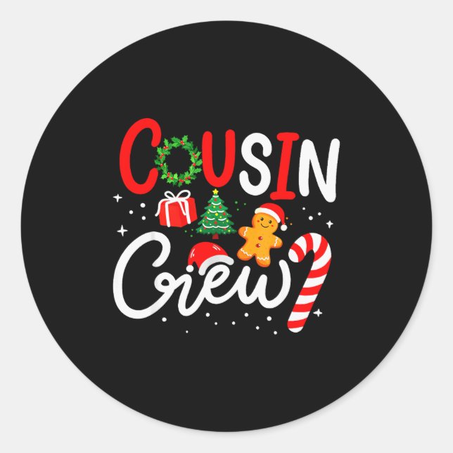 Cousin Crew Christmas Xmas Family Matching Pajamas Classic Round Sticker (Front)