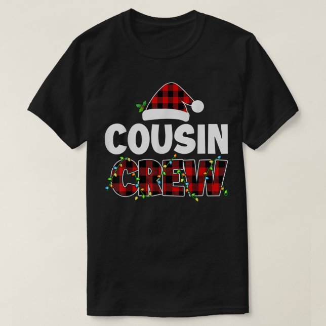 Cousin Crew Cute Christmas Lights Santa Red Plaid  T-Shirt (Design Front)