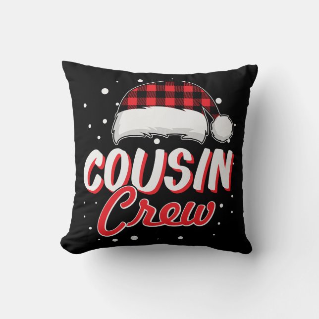 Cousin Crew Red Plaid Santa Hat Christmas Throw Pillow (Front)