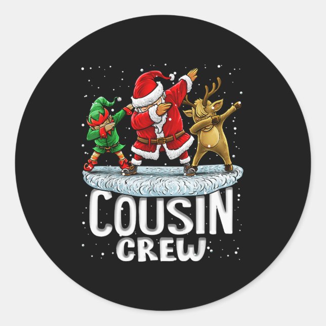 Cousin Crew Santa Elf Dabbing Matching Family Chri Classic Round Sticker (Front)
