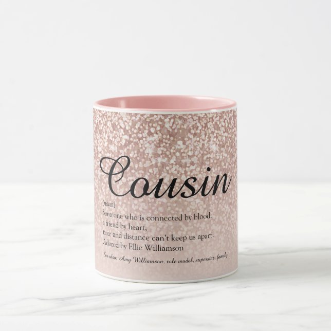Cousin Definition Girly Rose Gold Glitter Mug (Center)