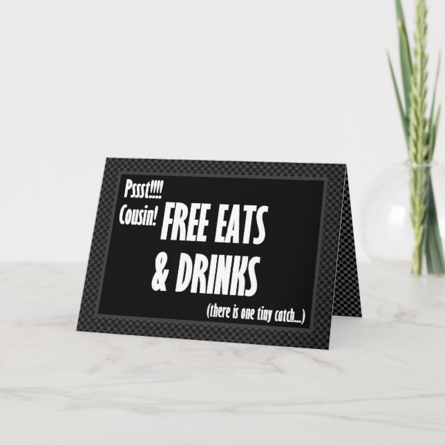 COUSIN Drôle Invitation Usher Nourriture Gratuite (Devant)