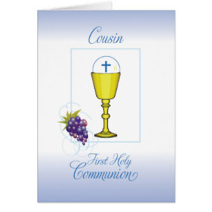 Cousin First Communion, Chalice with Host & Grapes