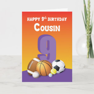 Cousin Girl 9th Birthday Sports Balls Card